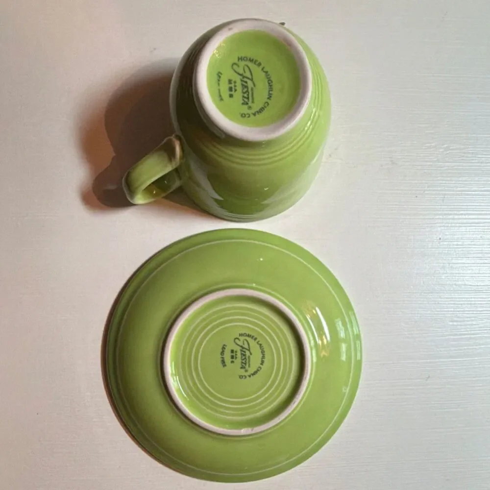 Fiesta Homer Laughlin Green Glossy China Cup & Saucer Round Two-Piece